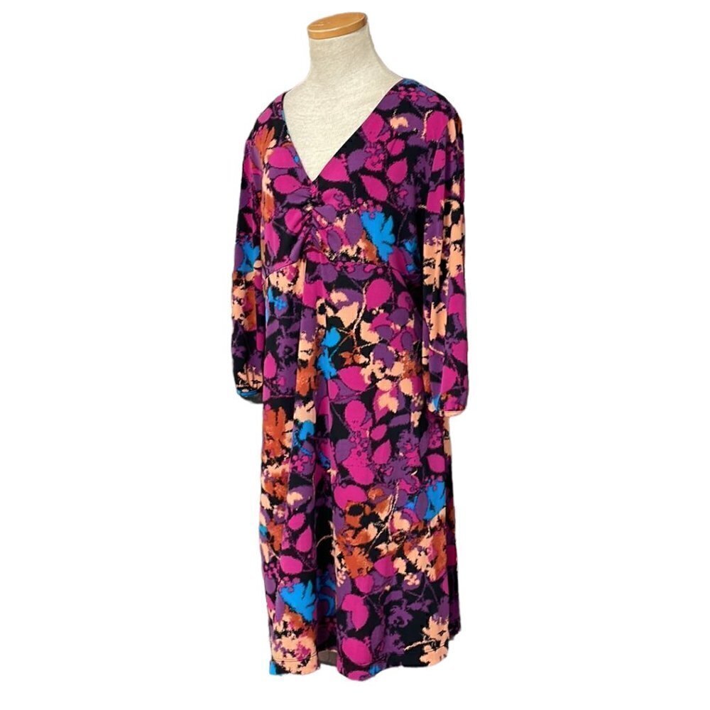 ALFANI Dress V-Neck Midi Floral Pink Orange Size Large L - Picture 3 of 16